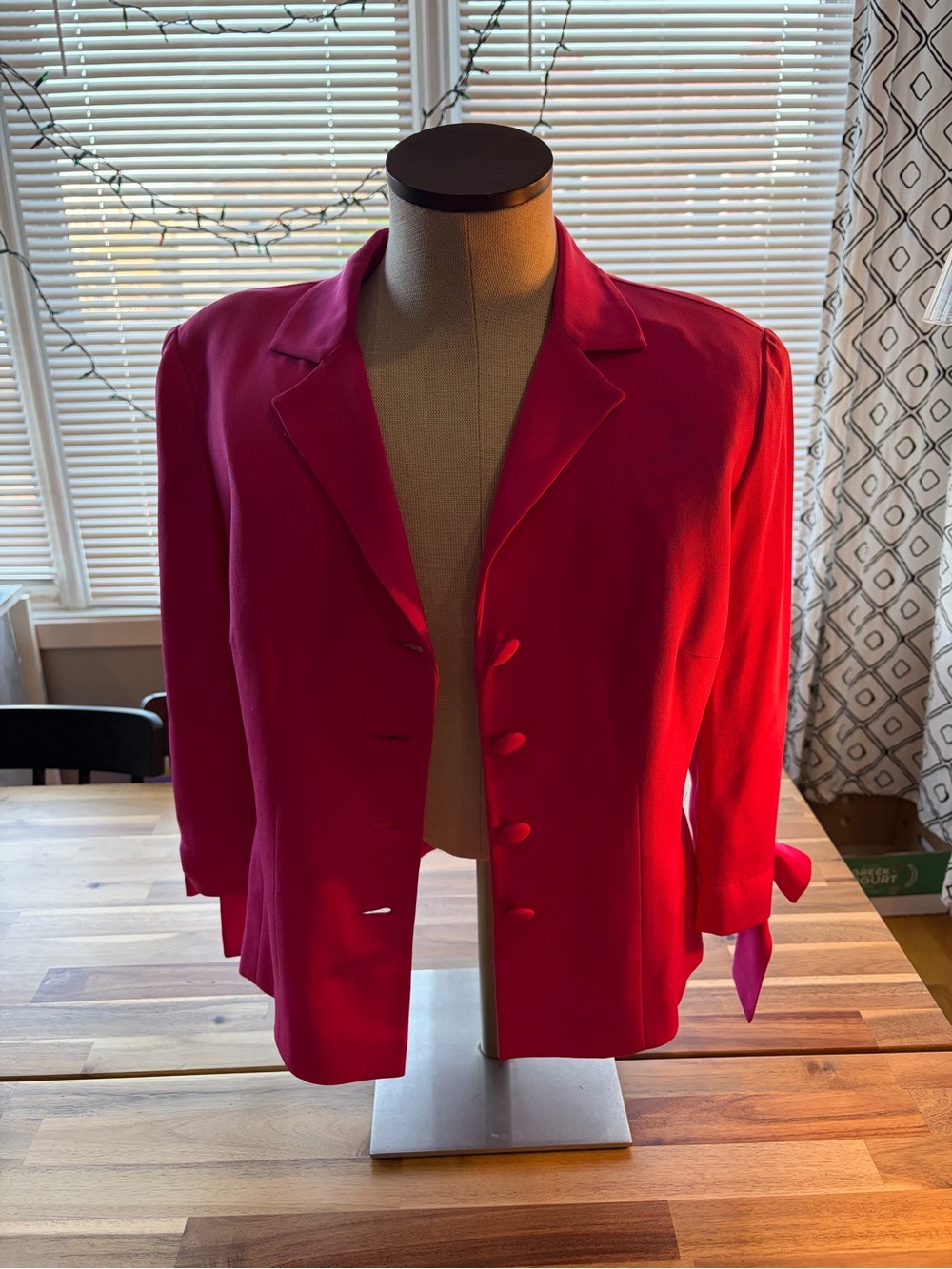 Hot Pink Silk Blazer with 3/4 Tie Sleeves | Maggy London Size 4